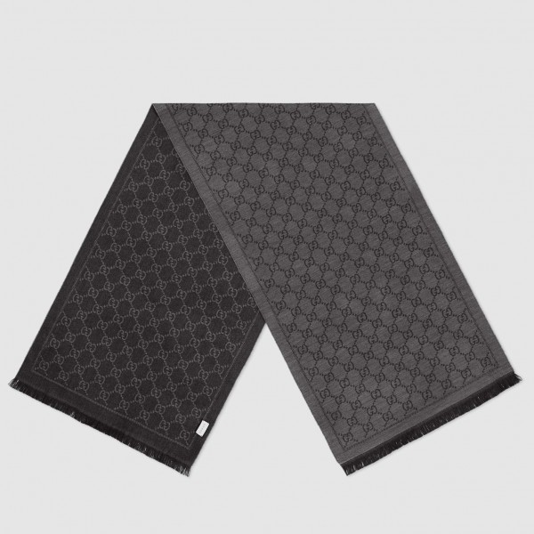 GG Jacquard Pattern Knitted Scarf Black/Grey