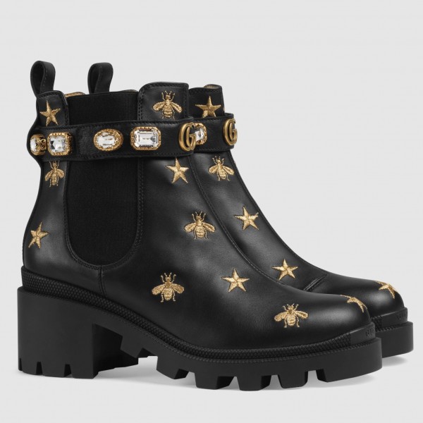 Ankle Boots Black Leather Bees