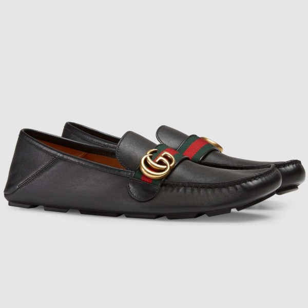  Black Leather Drive Shoes With Double G