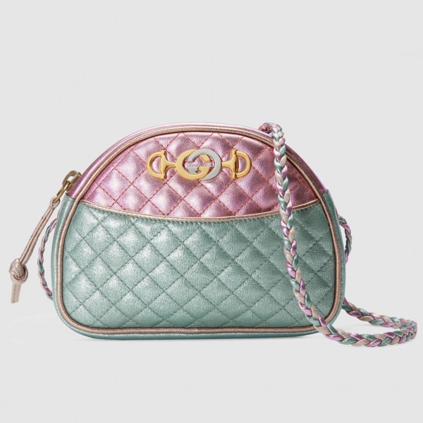 Pink/Blue Laminated Leather Mini Bag