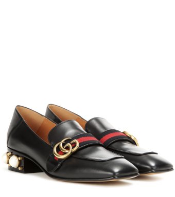 Gucci Embellished leather loafers Brown