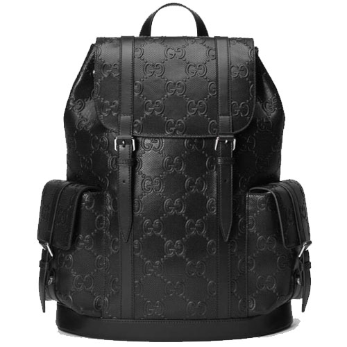 Gucci GG print embossed backpack black patent leather
