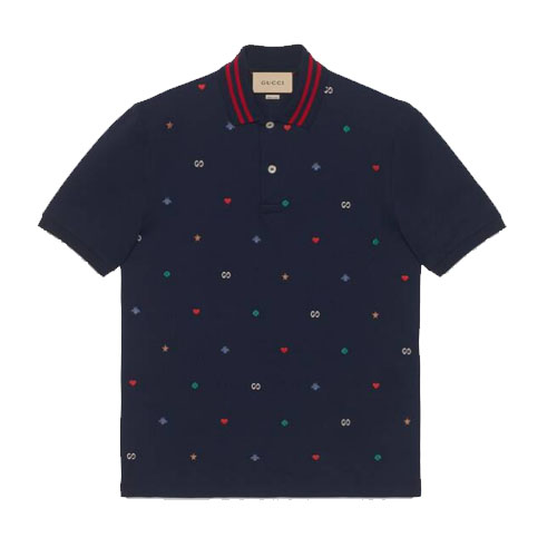 Gucci Embroidered Polo Shirt Navy