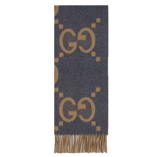 GG cashmere jacquard scarf blue beige