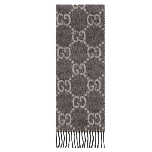GG jacquard fringed knitted scarf  grey