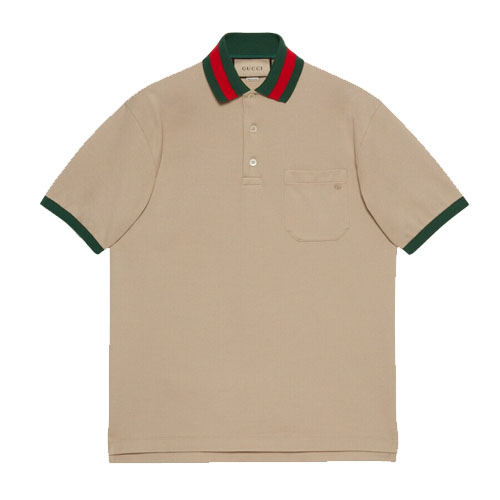 Webbing Collar Cotton Pique Polo Shirt