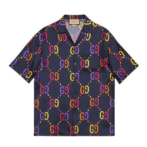 Super GG pattern silk bowling shirt